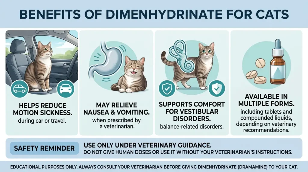 Dramamine Dosage For Cats: Calculator, Chart & Safe Guide 2 What Are the Benefits of Dimenhydrinate For Cats