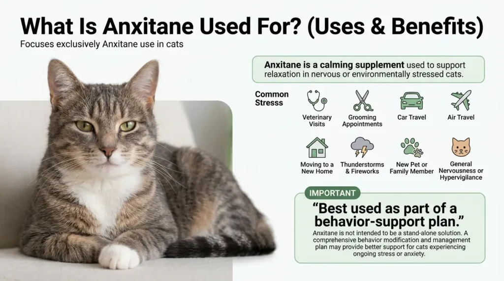 Anxitane Dosage For Cats: Calculator, Chart & Safe Guide 2 What Is Anxitane Used For (Uses & Benefits)